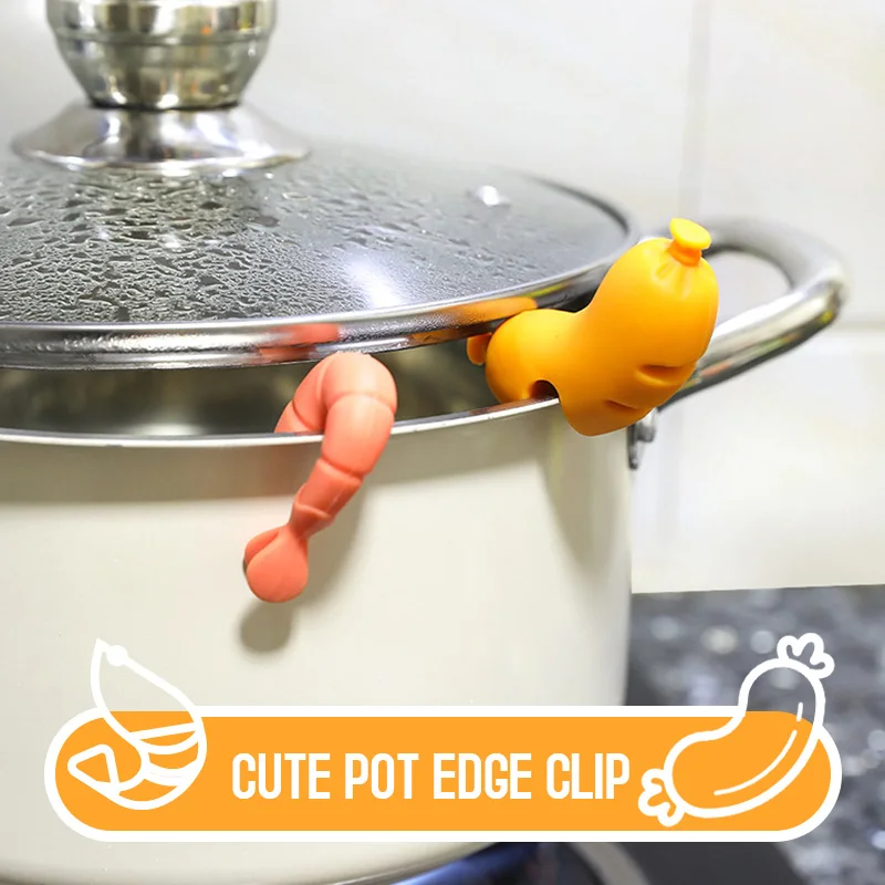 

1PC Creative Silicone Sausage Cooked Shrimp and Scallion Shaped Pot Lid Lifting Device Anti overflow Kitchen Small Tool