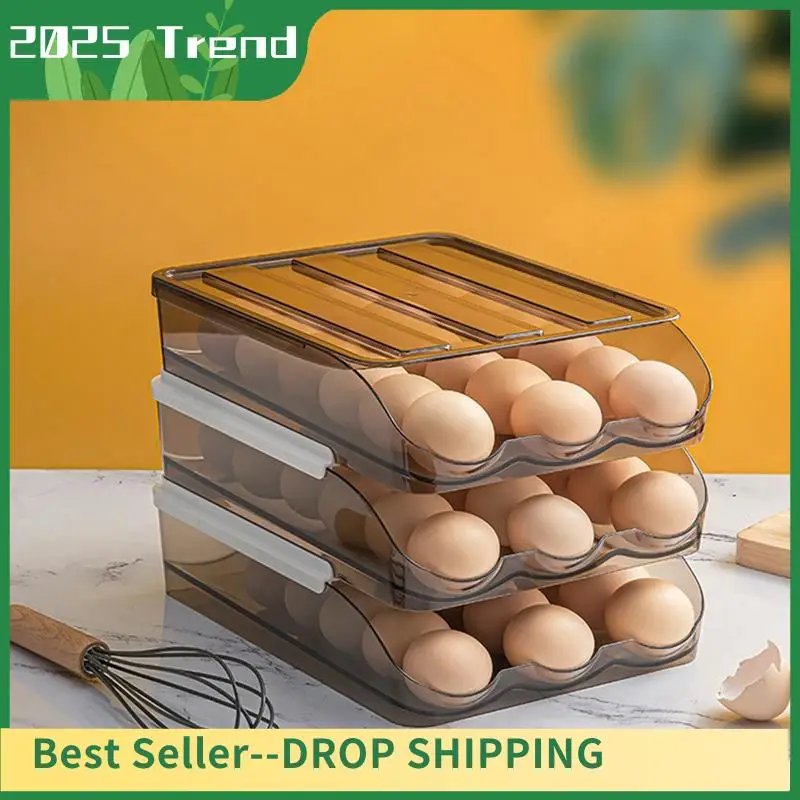 

Egg Holder For Fridge,Automatic Rolling Egg Container For Refrigerator,Stackable Fridge Organizers And Storage+Lid Durable , A