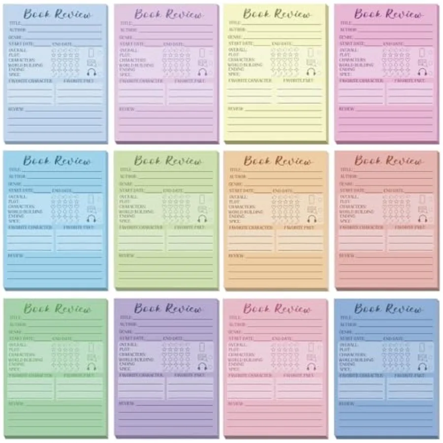 

12 Pack Book Review Mini Sticky Notes Notepad 360 Sheets Book Club Gts Bookish Items Things Reading Tracker Self Stick for Read