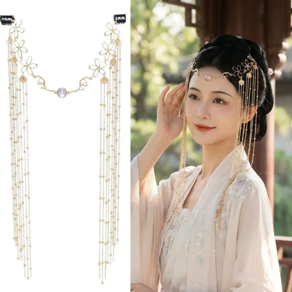 

Shiny Rhinestone Head Chain Golden Long Tassel Forehead Chain Sparkling Elegant Tassel Hair Accessories Forehead Decoration