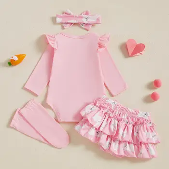 0-18 חודשים תינוקת ילדות קטנות בגדי ארנב פסחא Romper שרוול ארוך + תחתונים חצאית טוטו + גרביים + סרט לראש 4 יחידות 6 best sales תלבושת פסח לתינוק - №5