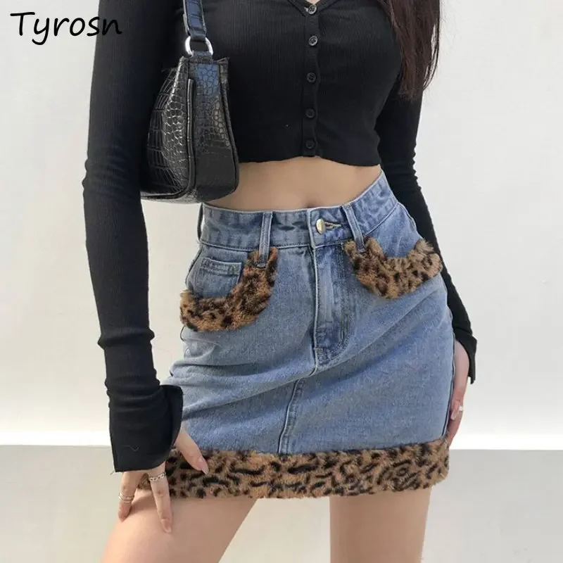 

Leopard Denim Mini Skirts Women Spliced High Waist Harajuku Y2k Clothes Streetwear Sexy Cute A-line Faldas Ropa Mujer for Ladies