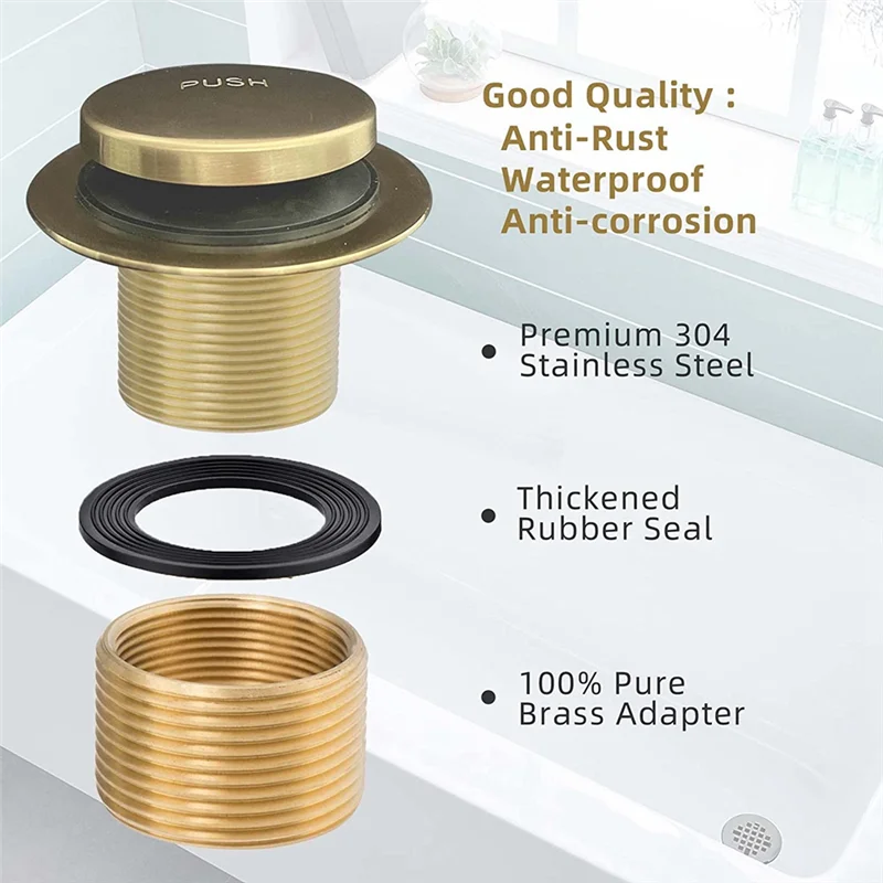 

A47F-1Set Bathtub Drain Gold Tip Toe Bath Tub Drain Kit With Two-Hole Overflow Faceplate Bath Tub Drain Set Brushed Gold