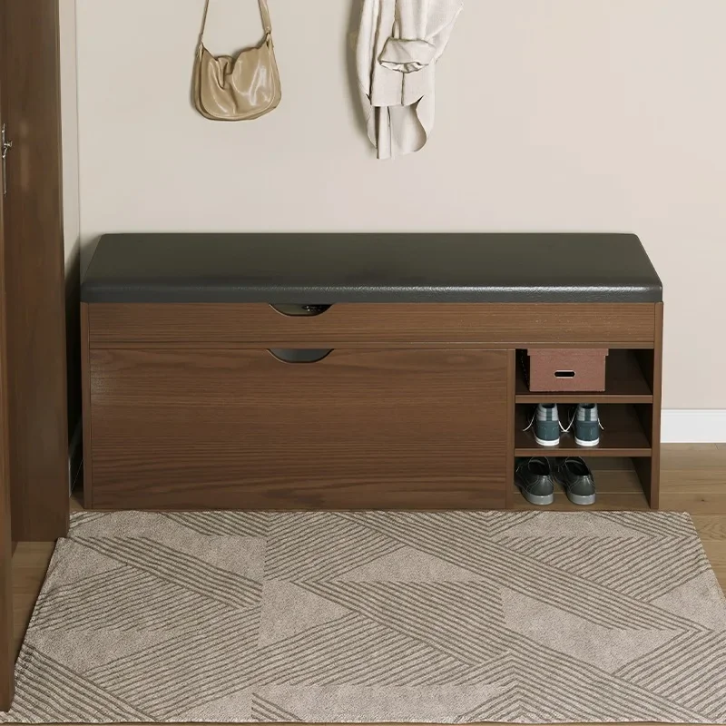 Shoe changing stool, shoe rack at  door of the home, can sit in the shoe cabinet, stool integrated into the door, storage sto