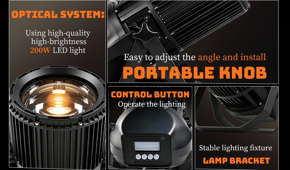aicpose 200W Wasserdichtes Zoom-COB-Licht Kaltweiß Warmweiß Stroboskop Bühneneffekt DMX Publikumsstrahler Event-Bühnenlicht – Detail 2