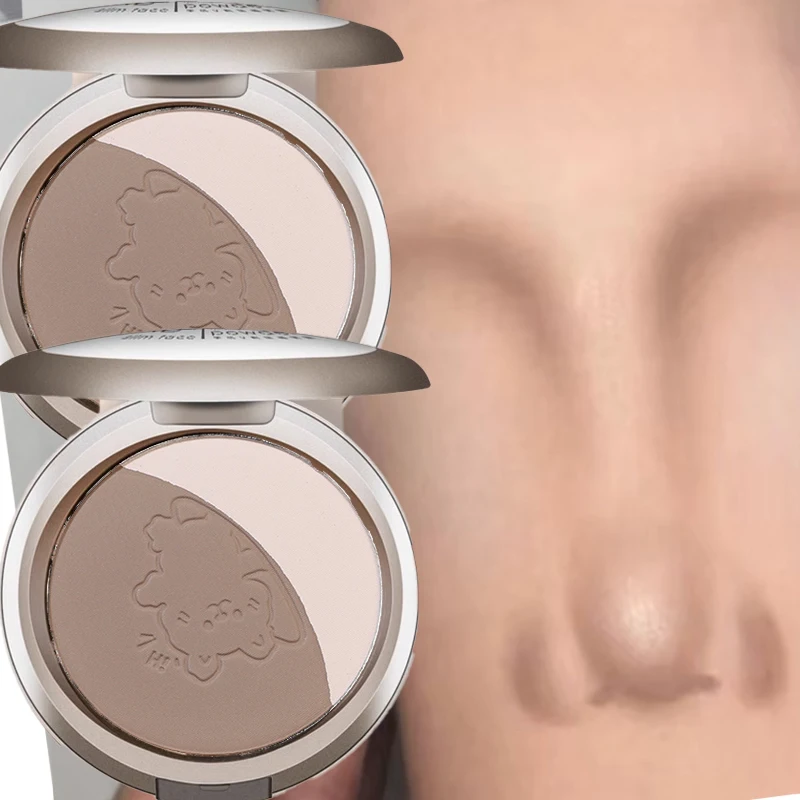 2 Colors Highlighting&Bronzer Waterproof Contouring Powder Palette Brighten Contour Three-dimensional Nose Shadow Brighten Face