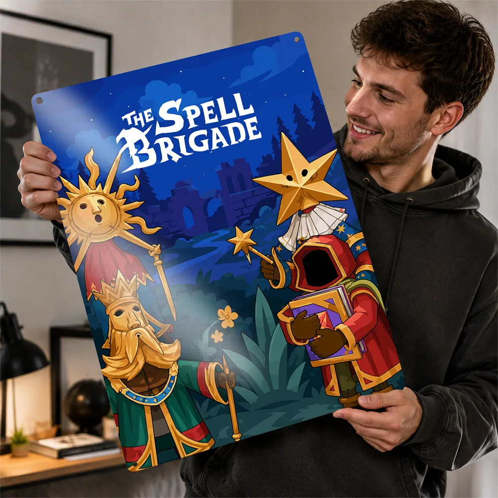 The Spell Brigade Wizard Duo Printed Poster Cartoon Wall Art For Home Office Customized Aluminum Metal Sign Video Game Fan Gift