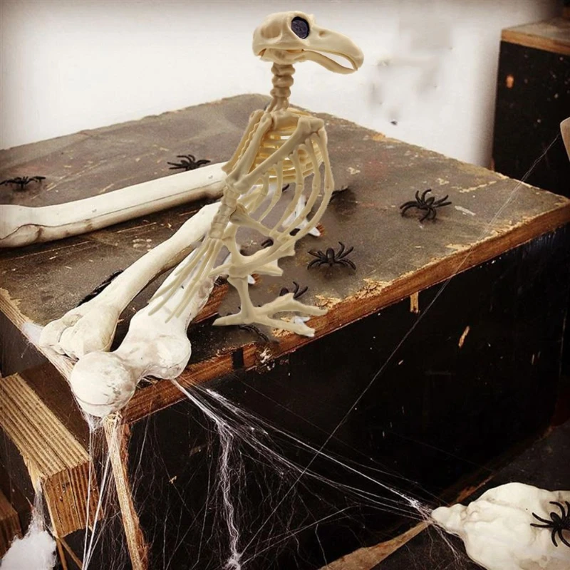 Crazy Bone Skeleton Raven Lifelike Plastic Decoration for Halloween Parties Haunted House Props Realistic Bird Skeleton Display