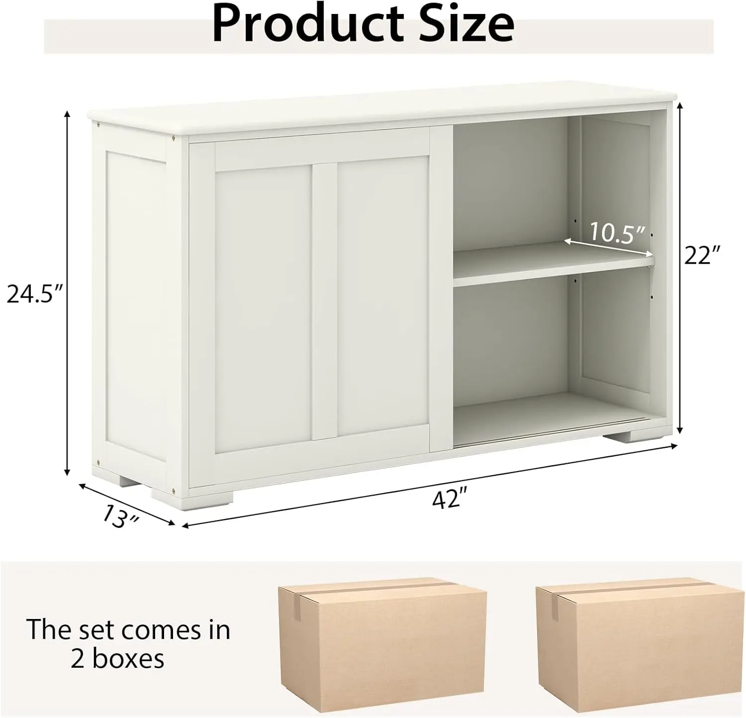 Buffet Cabinet Sideboard, Wood Storage Credenza Cupboard W/Adjustable Shelf & 2 Sliding Doors, Stackable Coffee Bar Cabinet