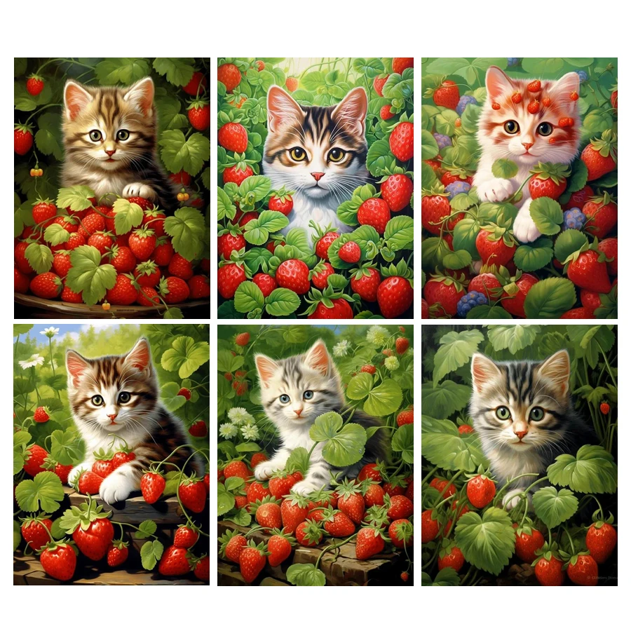 

FULLCANG Diy 5D Diamond Painting Strawberry Cat Full Rhinestone Drill Mosaic Embroidery Animals Picture Wall Decor FG2139