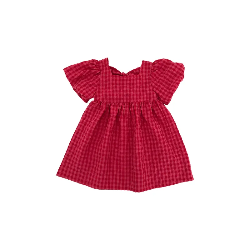 Bear Leader Summer Red Plaid Bow Dresses Elegant Lolita Child Baby Girl Midi Dress Children Dresses Girl Party Princess Sundress