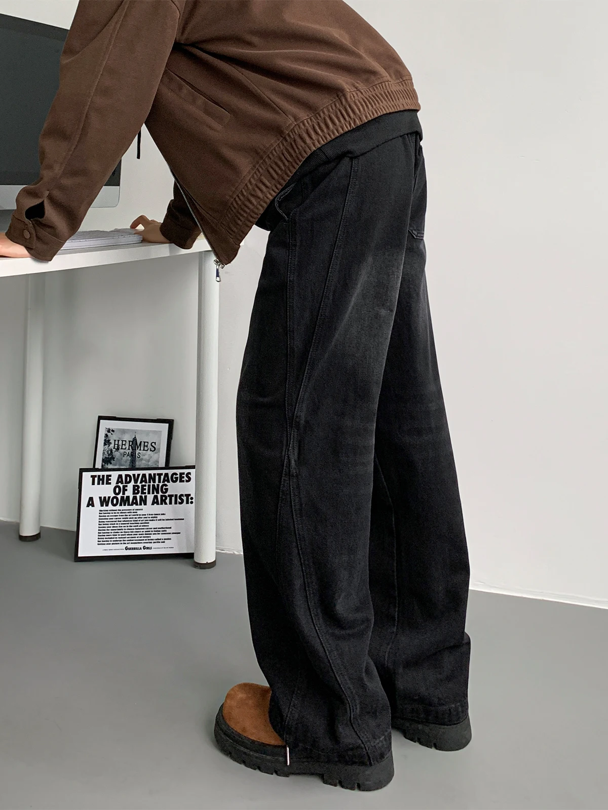 

Американские винтажные лоскутные широкие джинсы, мужские весенне-осенние свободные брюки в стиле ретро, прямые длинные брюки-трубы, повседневные брюки