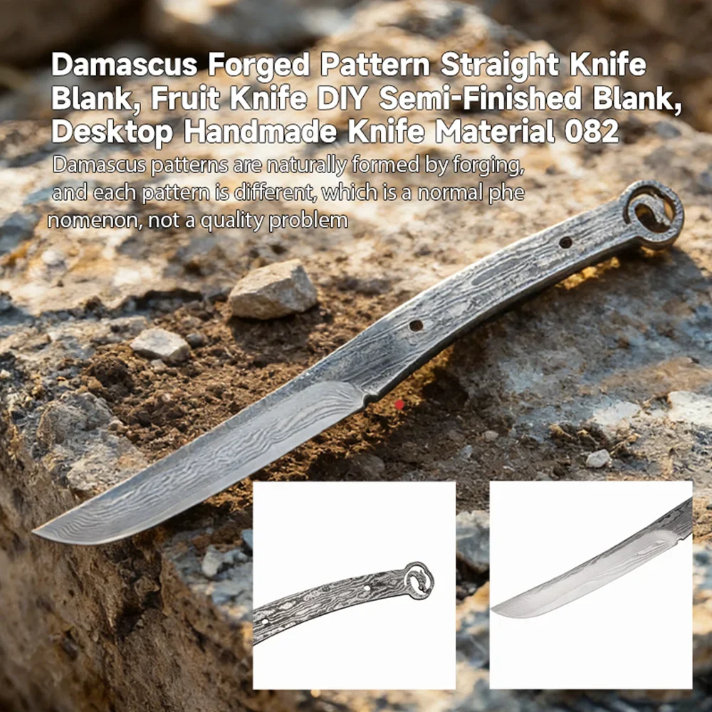 Premium Hand Forged Damascus Steel Sharpened Straight Blade Blank, Unfinished DIY Handmade Craft Supplies