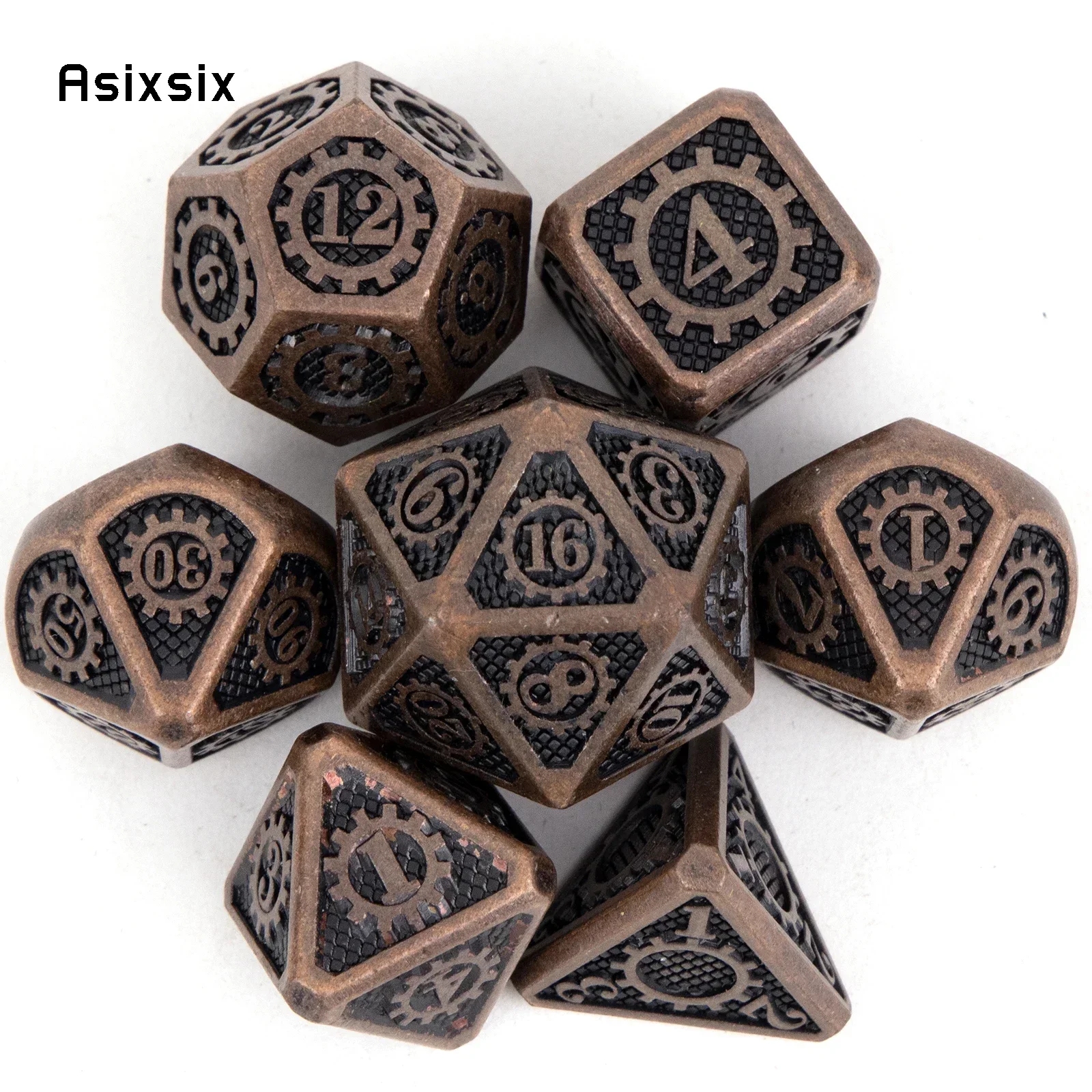 7 Pcs Copper Gear Wheel Metal Dice Perfect For Card Games Board Games For Critical Role, Rpgs, D&D