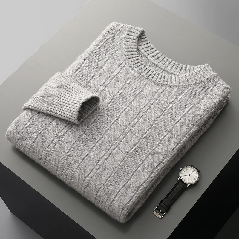 

Autumn and winter new 100% Merino wool cashmere sweater men's round neck knitted pullover business casual knitted clothing top