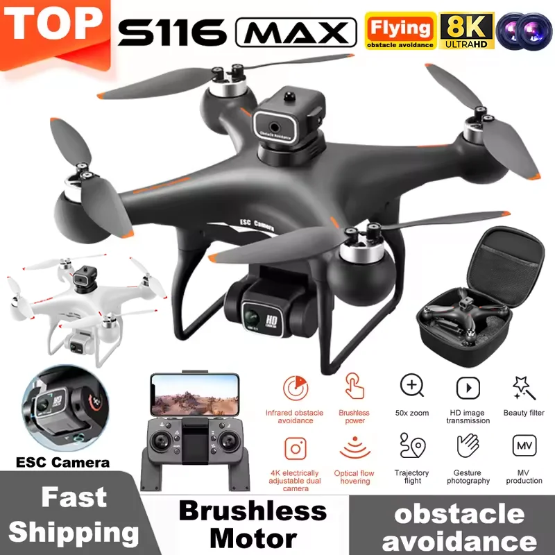 S116 MAX RC Quadcopter Profissional Obstacle Avoidance Drone Dual Camera 8K HD Optical Flow Brushless Motor Dron Helicopter Toys