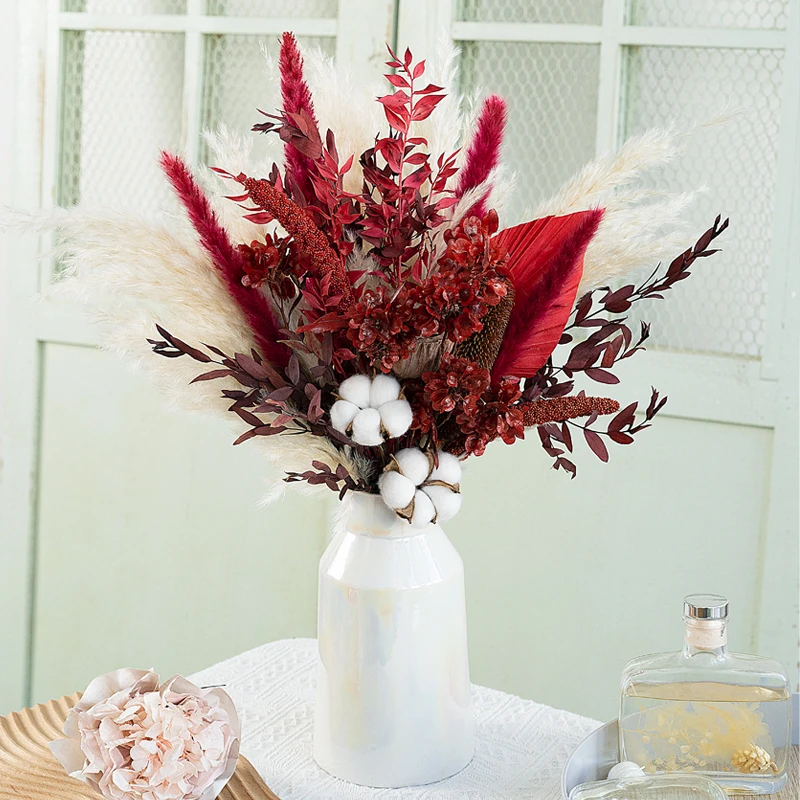 Imagem -04 - Grama Natural Pampas e Buquê de Flores Preservadas Decoração de Casa Boho Faça Você Mesmo Rústico na Moda Minimalista Quarto de Quinta e Decoração de Casamento