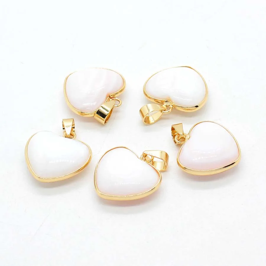 الطبيعية الأبيض قذيفة شكل قلب المعلقات للنساء قلادة DIY الذهب الأصفر اللون الأبيض البحر Sehll قلادة رجل صنع المجوهرات