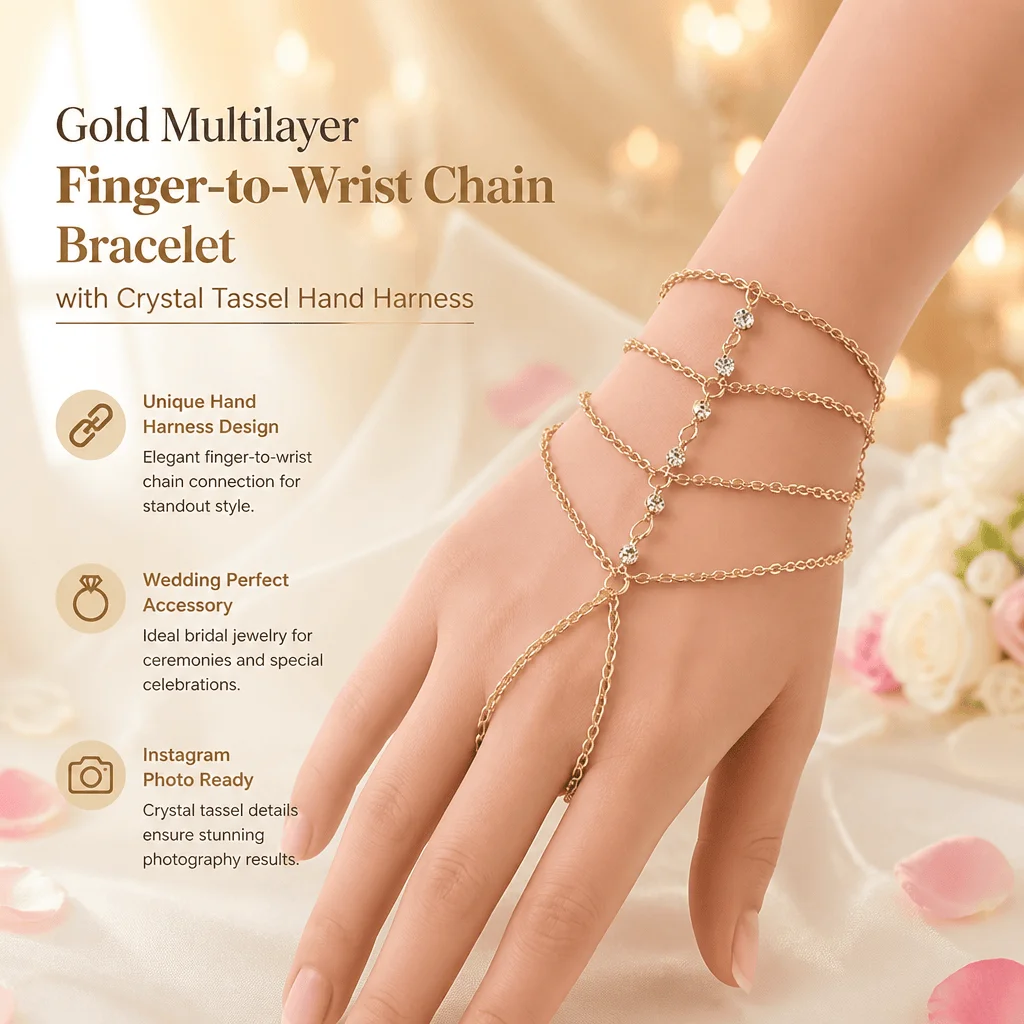 Hand Harness Finger Bracelet Wedding Bridal Slave Bracelet Boho Crystal Chain Tassel Ring Bracelet Statement Hand Jewelry Women