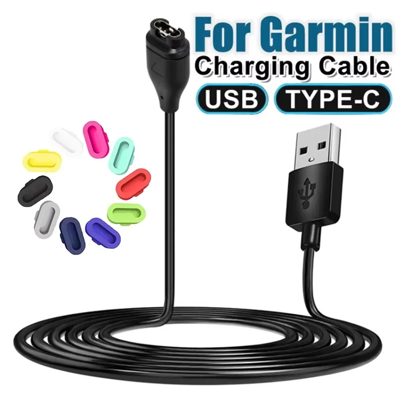 Portable USB Charger Cord For Garmin Fenix 7 7S 7X 6 6S 6X 5 5S 5X Forerunner 945 935 245 255 Watch Dock With Dust Plug Cover