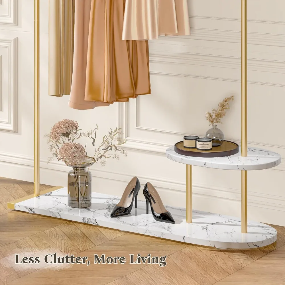 رف ملابس ذهبي حديث عالي 67.3 بوصة مع مساحة تخزين من طبقتين لعرض البوتيك #4