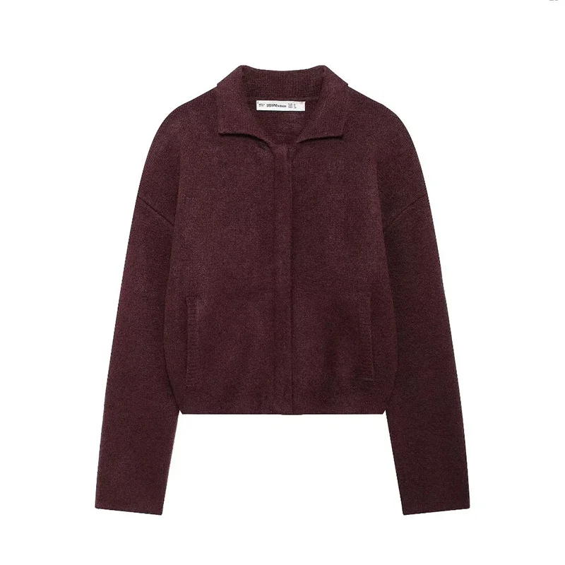 Giubbotti bomber con cerniera frontale rosso vino moda donna Vintage bavero collo maniche lunghe abiti da donna chic femminili