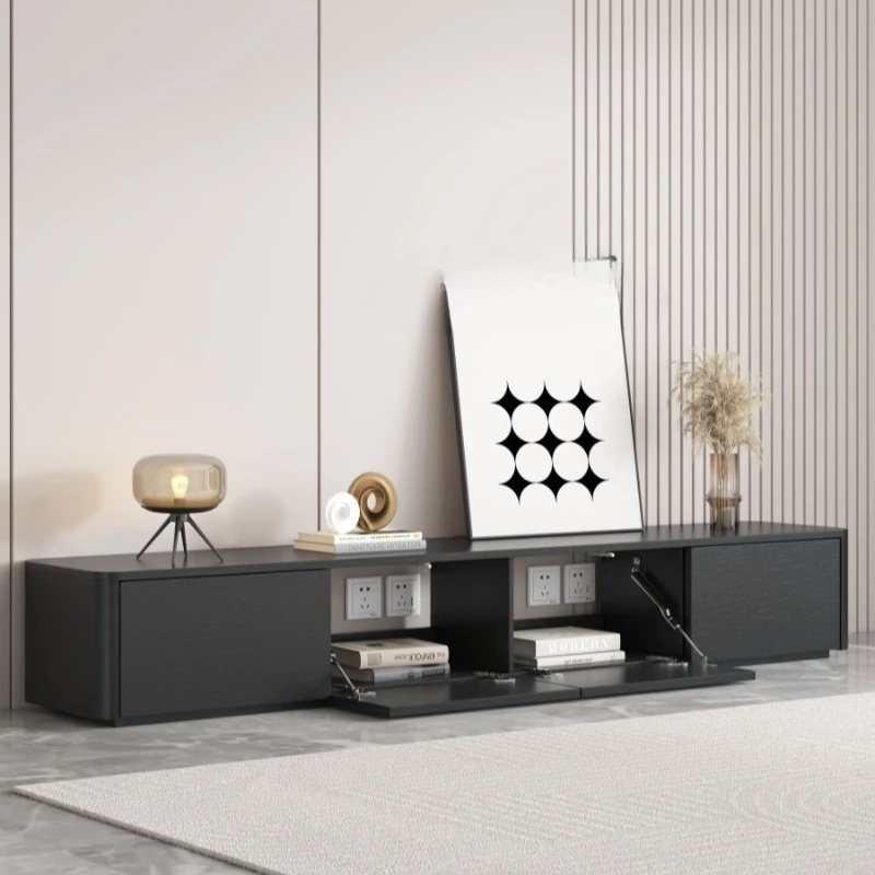 

Nordic solid wood TV cabinet modern simple coffee table black minimalist small apartment living room high floor TV cabinet