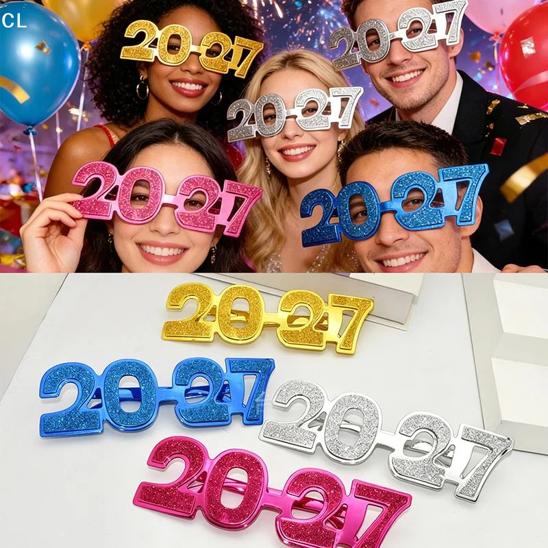 AttireTrove2027 Glitter Number Party Glasses Shiny Surface Multi Color Options For New Year Eve Celebration Photo Booth Props