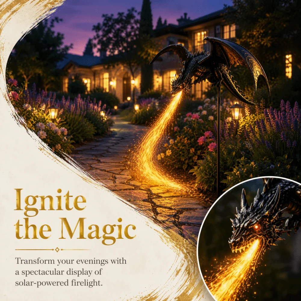Solar Powered Solar Garden Light Resin Artwork Waterproof Resin Dragon Fire Garden Light Resin Craft Dragon Fire Design