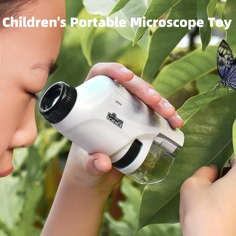 مجهر صغير محمول للجيب للأطفال 60x-120x LED مضاء يده مجهر طالب العلوم تجربة المعدات مجموعة هدية #1