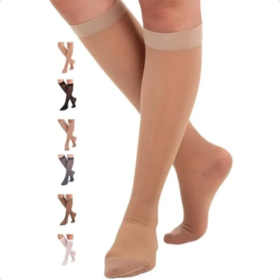 

Made in USA Sheer Comprion Socks for Women 1520 mmHg port Hose Knee High Stockings A101
