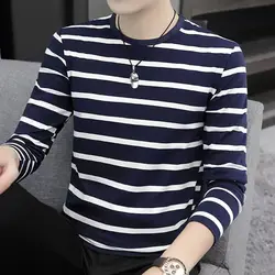 Fashion O-Neck All-match Striped T-Shirt Men's Clothing 2023 Autumn New Oversized Casual Pullovers Long Sleeve Korean Tee Shirt