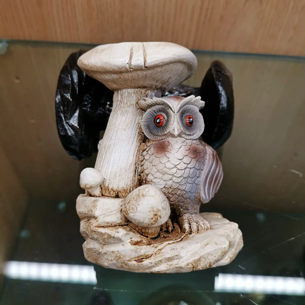 Owl Mushroom Statue Resin Ball Holder, Creative Ornaments, Crystal Sphere Stand, Display Base, Home and Office Decor