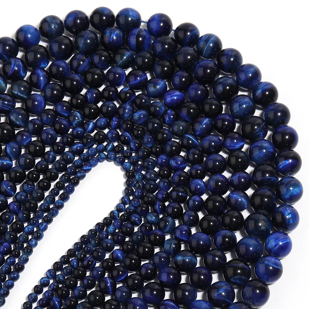 1 Strand Blue Tiger Eye Natural Stone Beads Round Loose Spacer Beads for DIY Bracelet Necklace Jewelry Making Craft Supplies