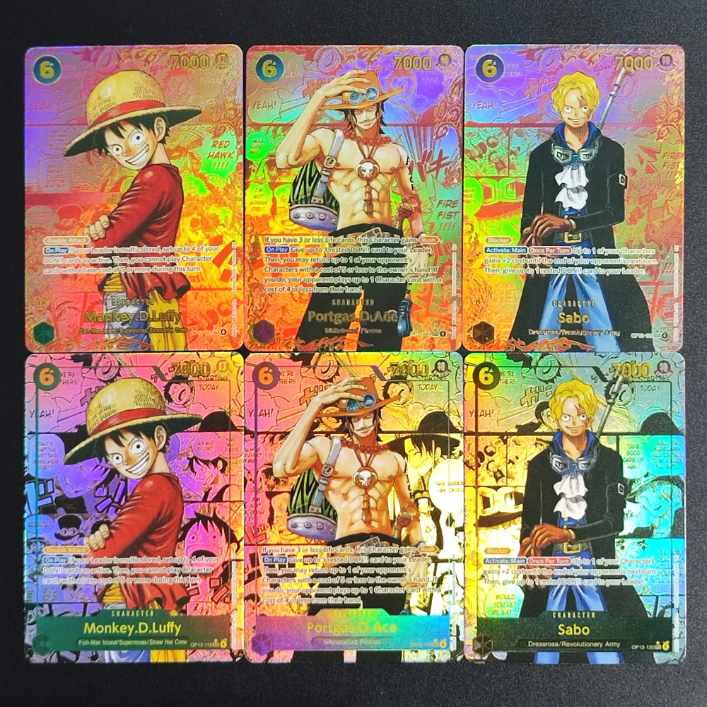DIY ONE PIECE CARD OP13 RED MANGA Ace Sabo LUFFY COMIC SUPER