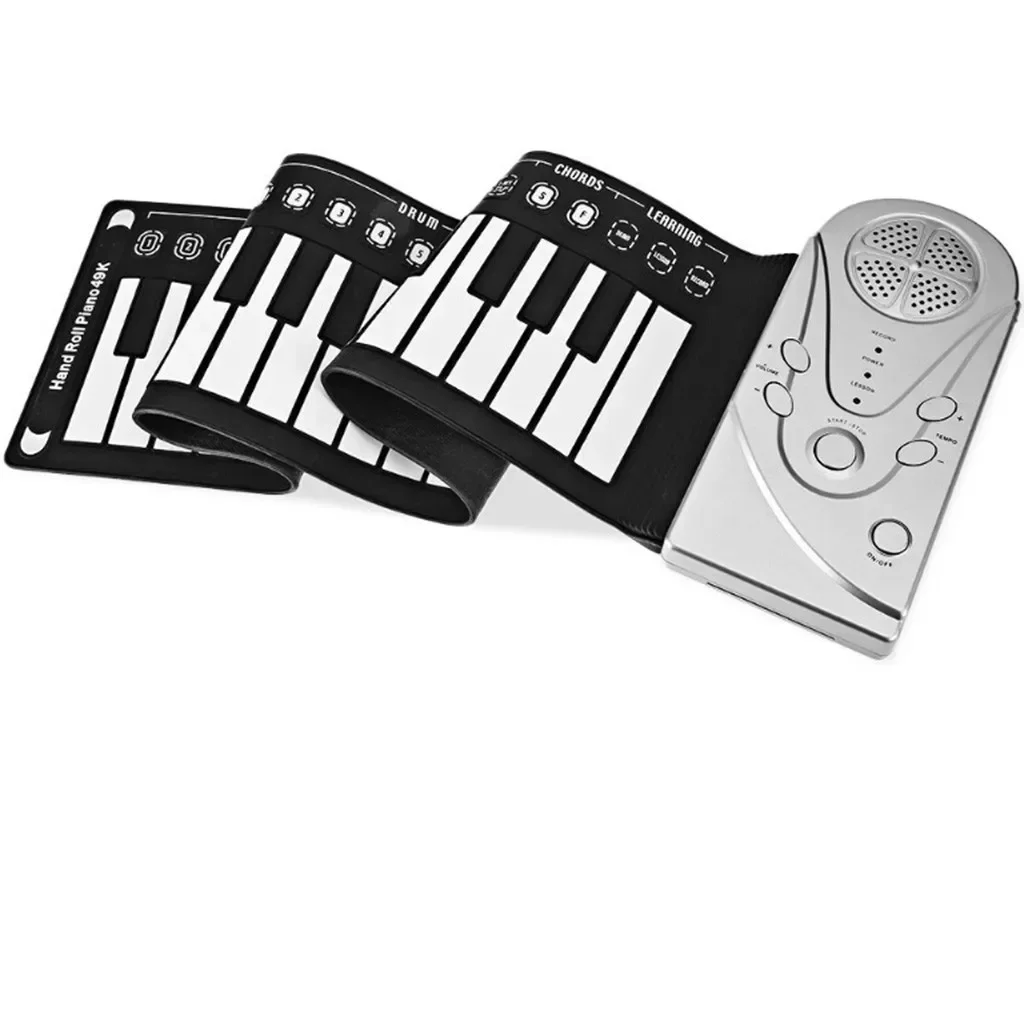 Portable 49-Key Hand Roll Portable Piano Flexible Silicone Roll Up Folding Electronic Keyboard Best Christmas Gift for Kids