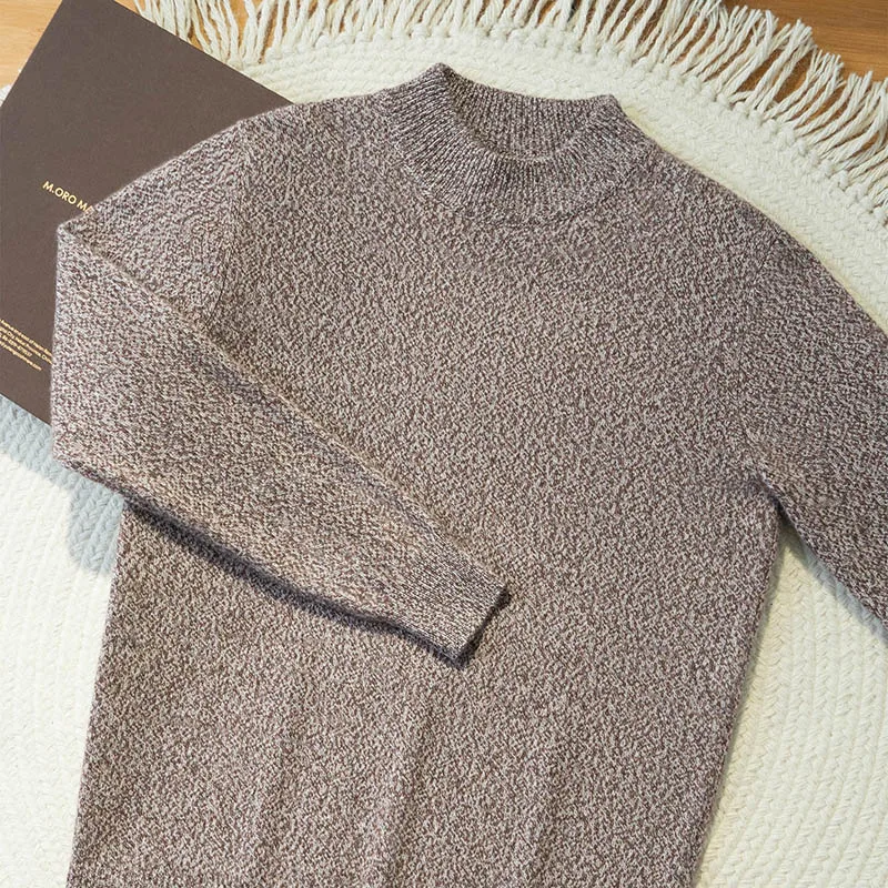 

Men 100% Pure Cashmere Pullovers Sweater Thick Autumn Winter Classics Mock Neck Knitwear Three-color yarn Smart Casual Clothing
