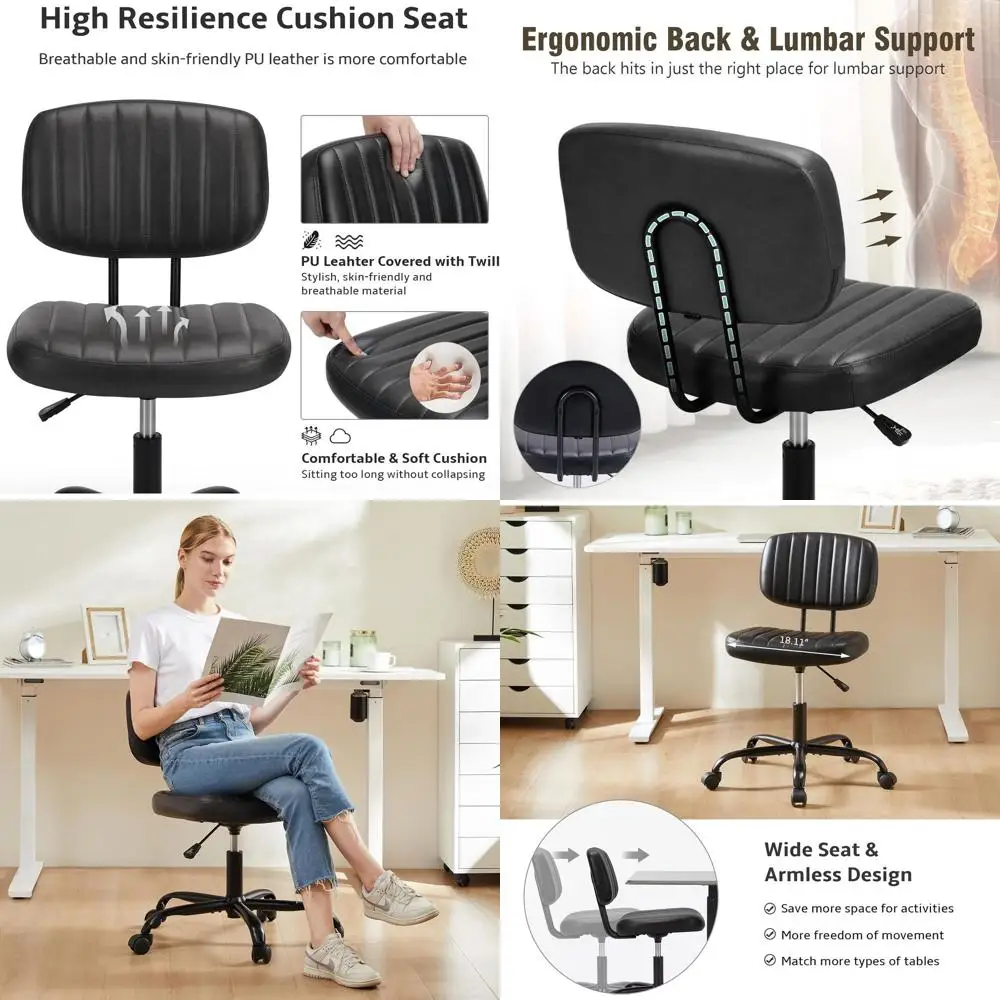 

Компактное офисное кресло из искусственной кожи с регулируемой высотой, поясничной поддержкой и поворотным механизмом для взрослых и студентов