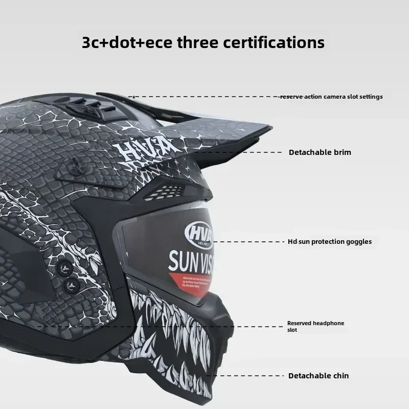 HVA Motorcycle Helmet Vintage Casque Moto Black Warrior Combination Helmet Full Half Helmet Cruising Cascos Motorcross Capacetes