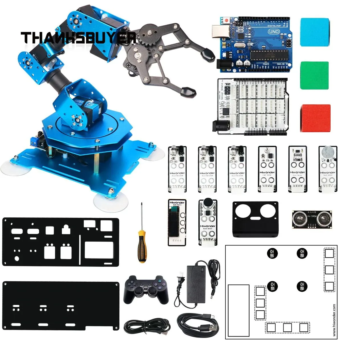 xArm UNO 6DOF Roboterarm, mechanischer Arm (montiert/unmontiert), mit Sekundärentwicklungssensor-Kit für Arduino