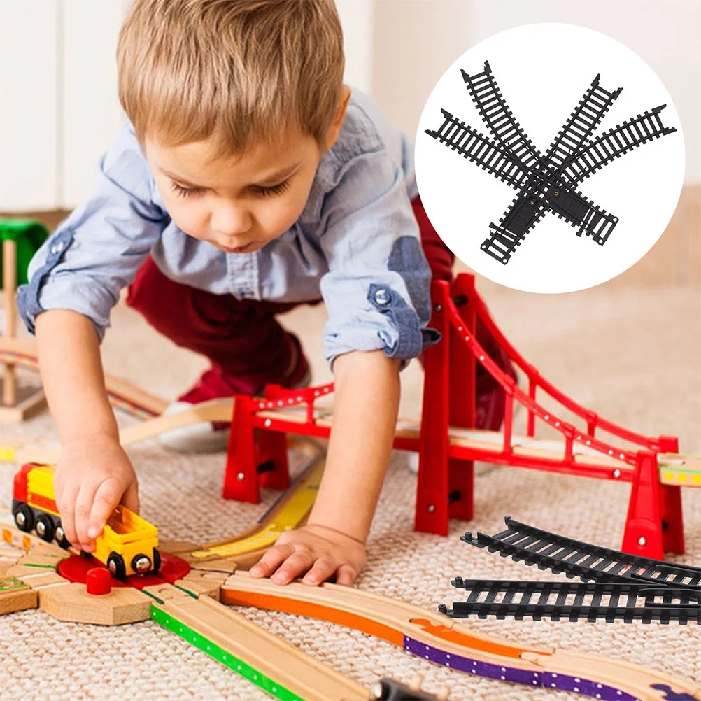 Juego de vías de tren eléctrico, vías de juguete, piezas de repuesto, accesorio para chico, Kit ascendente negro, edificio de ferrocarril para niñas y niños pequeños