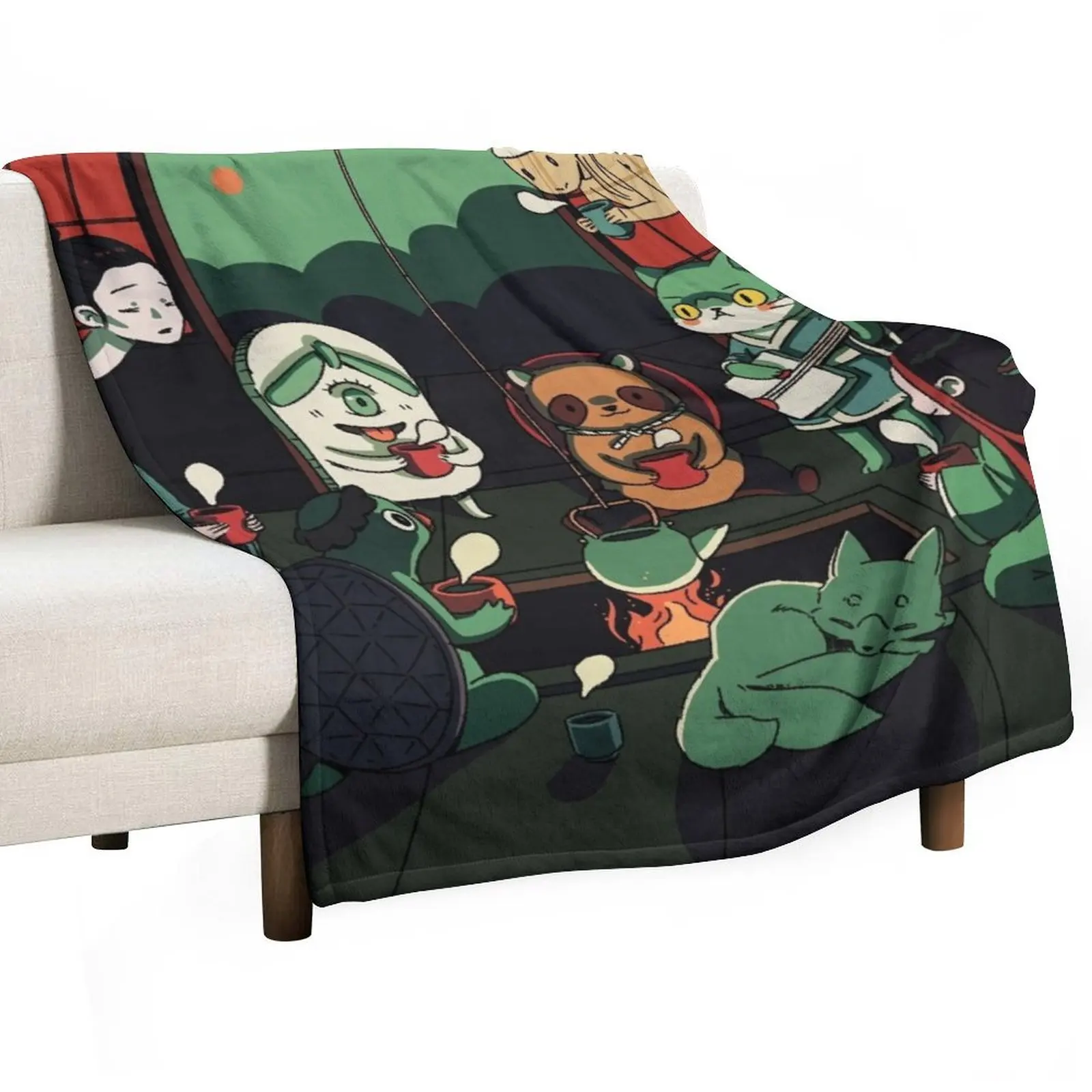 Yokai Tea Party Throw Blanket Moving Thermals For Travel Picnic Blankets