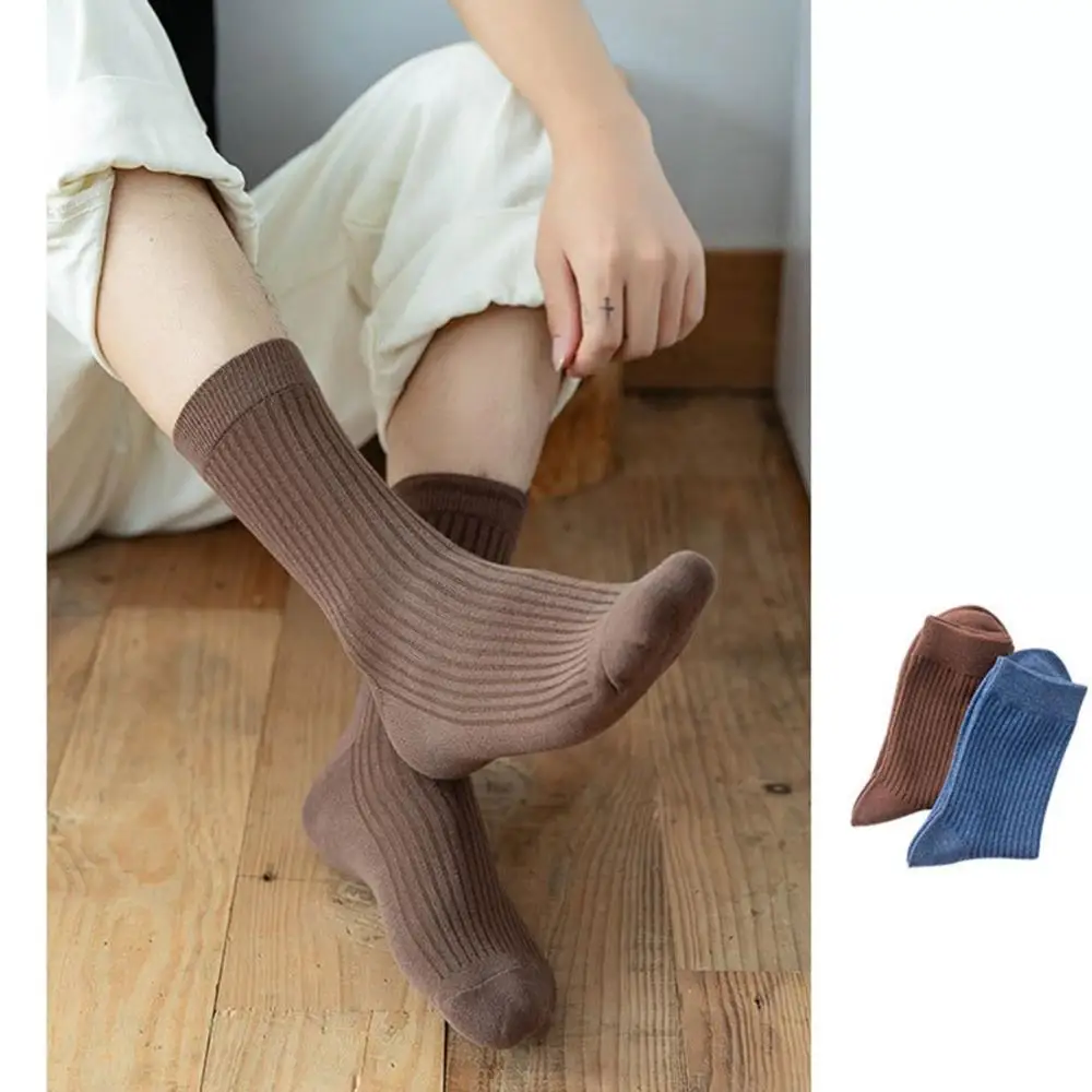 4 Seasons Simple Business Mid-tube Solid Color Knitting Rib Cotton Socks Men's Socks Men Dress Socks Crew socks