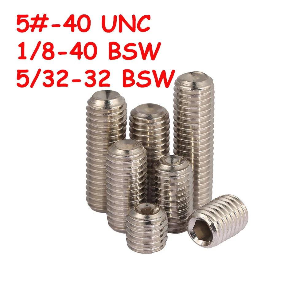 ยี่เฉียนหยวน DIN916 5 # สกรูหัวหกเหลี่ยมแบบไม่มีหัว ปลายแหลม ทำจากสแตนเลส SUS304 ขนาด -40 UNC 1/8-40 5/32-32 BSW
