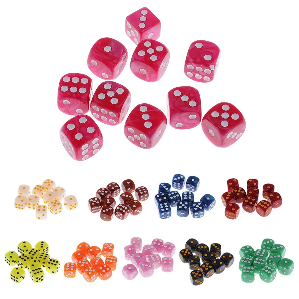 

10 шт. пластиковые 6-сторонние точечные игральные кости D6 для вечеринки, бара, настольного игрового аксессуара
