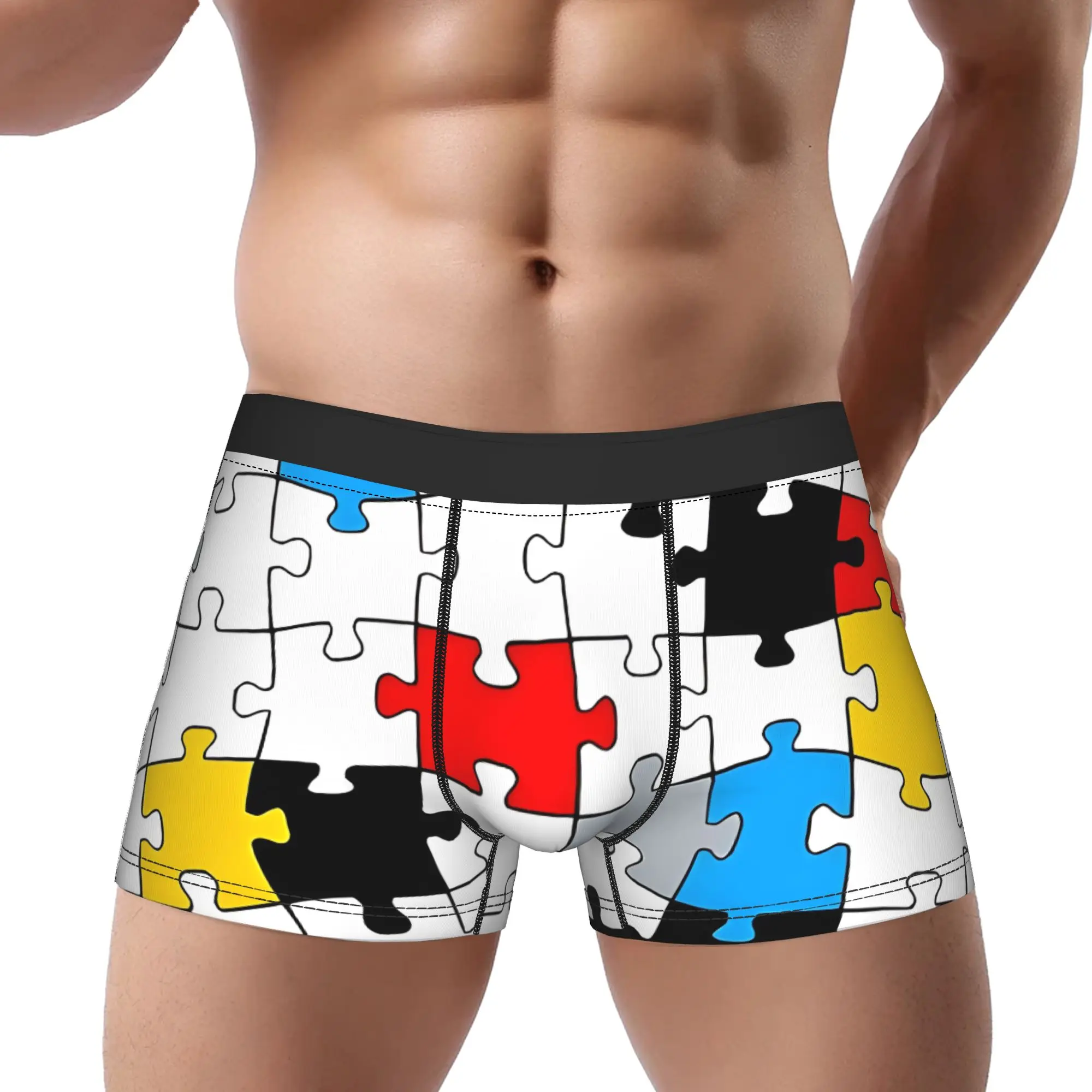 Minimal De Stijl Jigsaw Puzzle Color Composition Underpants Homme Panties Male Underwear Puzzle Print Shorts Boxer Briefs