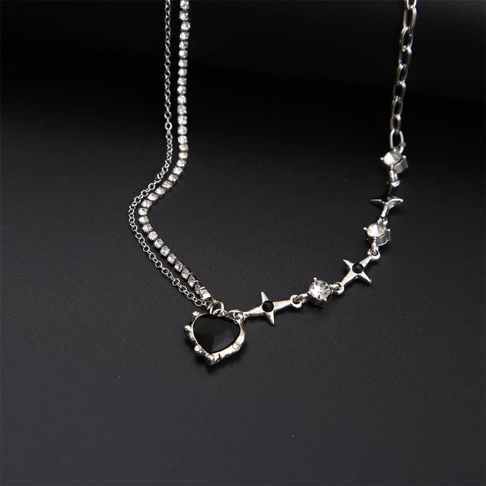SUMENG 2024 Lila Rosa Schwarz Kristall Herz Anhänger Halskette Süße Cool Girl Punk Schlüsselbein Kette Für Frauen Mode Schmuck Geschenke – Detail 8