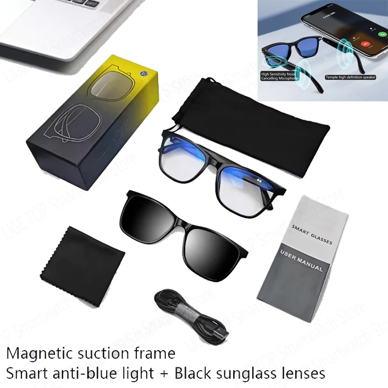 

Умные аудиоочки LIGE для мужчин и женщин, водонепроницаемые музыкальные антисиние очки с защитой от ультрафиолета, уличные солнцезащитные очки