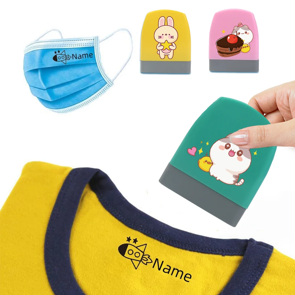 1 Stück personalisierter individueller Namensstempel, Katzen-Kaninchen-Kuchen, personalisierter Name, Lehrer-Vorfach, Unterschrift-Tücher, Vertrag, selbstfärbend