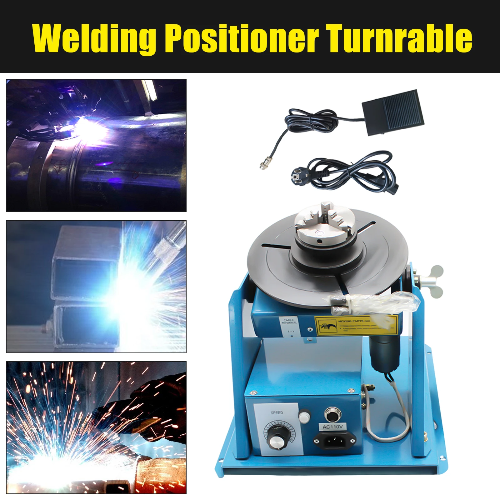 15W Rotary Welding Positioner Turntable Table Foot Pedal Welding Positioning Machine 0-90º With Mini Chuck 220V